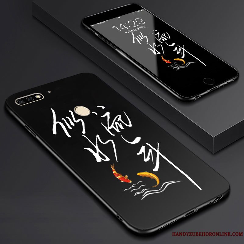 Etui Huawei Y7 2018 Cartoon Sort Telefon, Cover Huawei Y7 2018 Kunst Skærmbeskyttelse