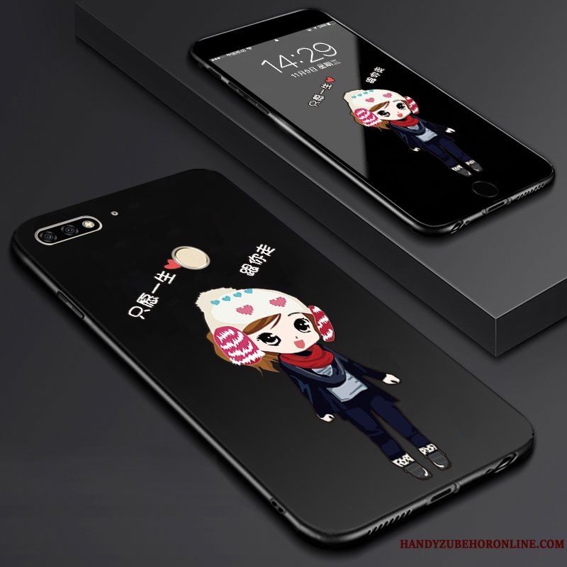 Etui Huawei Y7 2018 Cartoon Sort Telefon, Cover Huawei Y7 2018 Kunst Skærmbeskyttelse