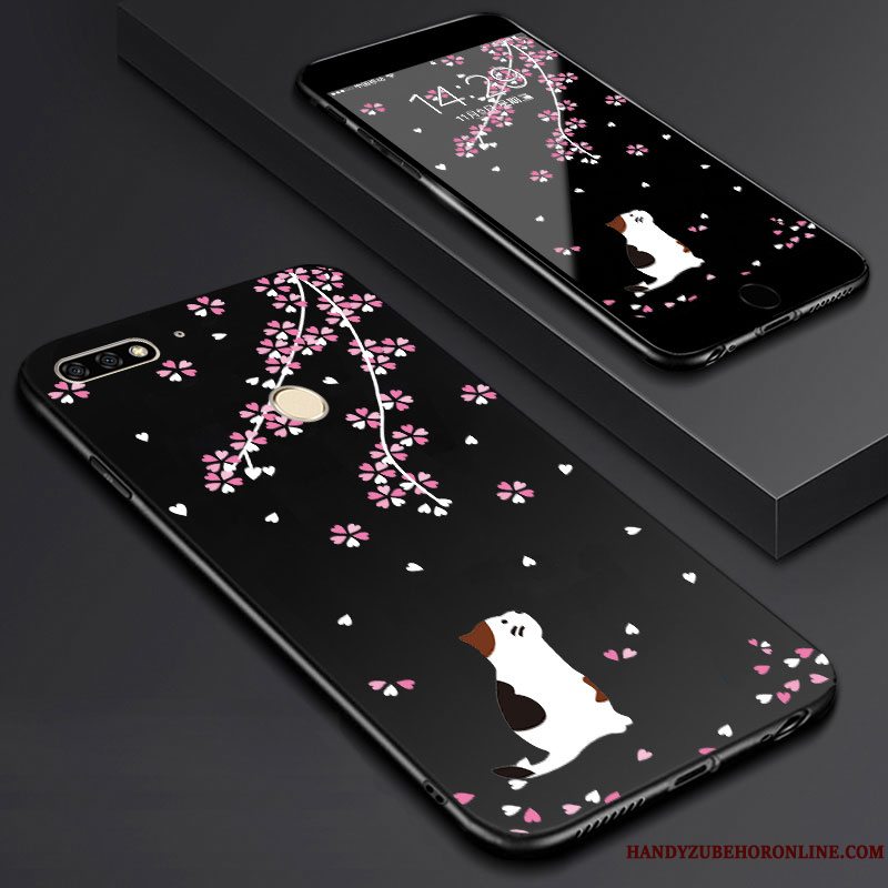 Etui Huawei Y7 2018 Cartoon Sort Telefon, Cover Huawei Y7 2018 Kunst Skærmbeskyttelse