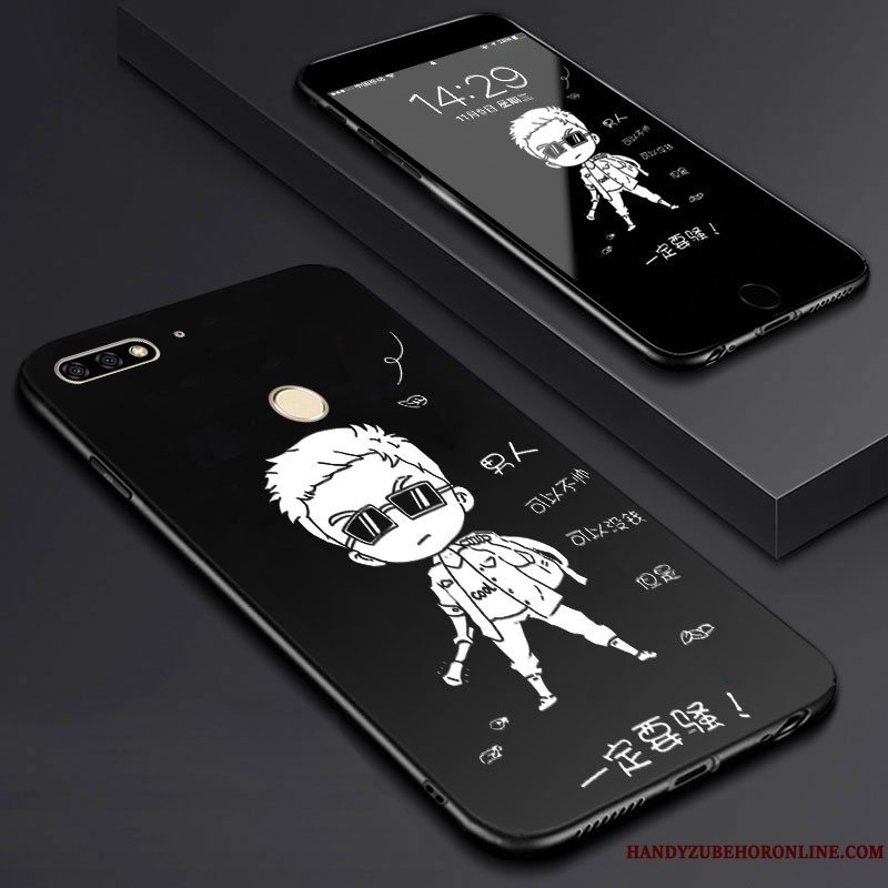 Etui Huawei Y7 2018 Cartoon Sort Telefon, Cover Huawei Y7 2018 Kunst Skærmbeskyttelse