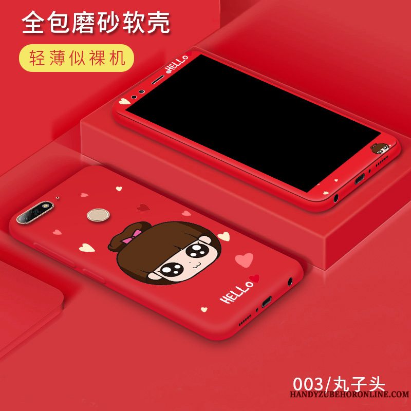 Etui Huawei Y7 2018 Silikone Telefontrend, Cover Huawei Y7 2018 Beskyttelse Rød Anti-fald