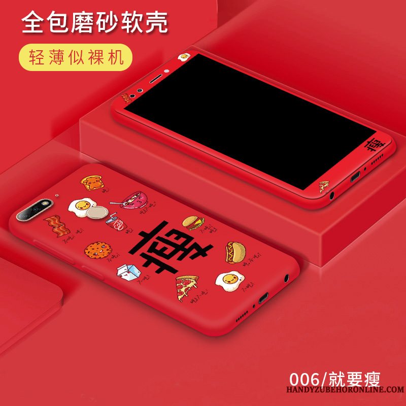 Etui Huawei Y7 2018 Silikone Telefontrend, Cover Huawei Y7 2018 Beskyttelse Rød Anti-fald