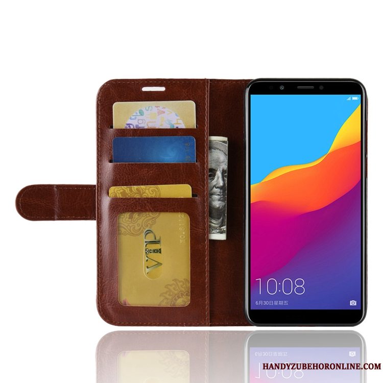 Etui Huawei Y7 2018 Support Kort Hængende Ornamenter, Cover Huawei Y7 2018 Tegnebog Sort Telefon