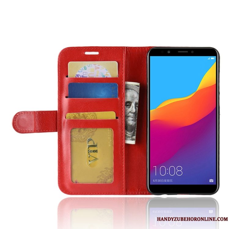 Etui Huawei Y7 2018 Support Kort Hængende Ornamenter, Cover Huawei Y7 2018 Tegnebog Sort Telefon