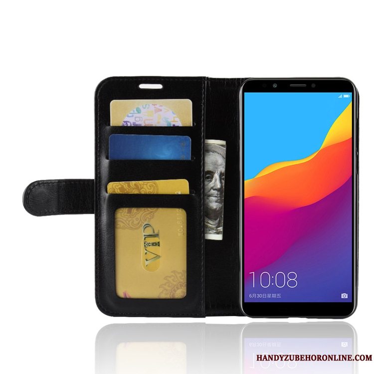 Etui Huawei Y7 2018 Support Kort Hængende Ornamenter, Cover Huawei Y7 2018 Tegnebog Sort Telefon