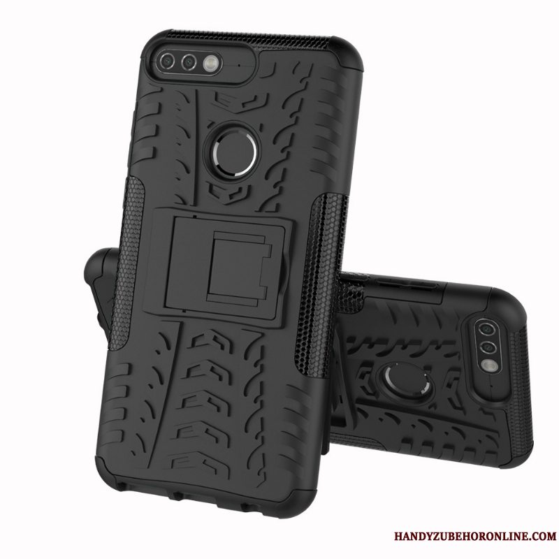 Etui Huawei Y7 2018 Support Nubuck Mønster, Cover Huawei Y7 2018 Lilla Telefon