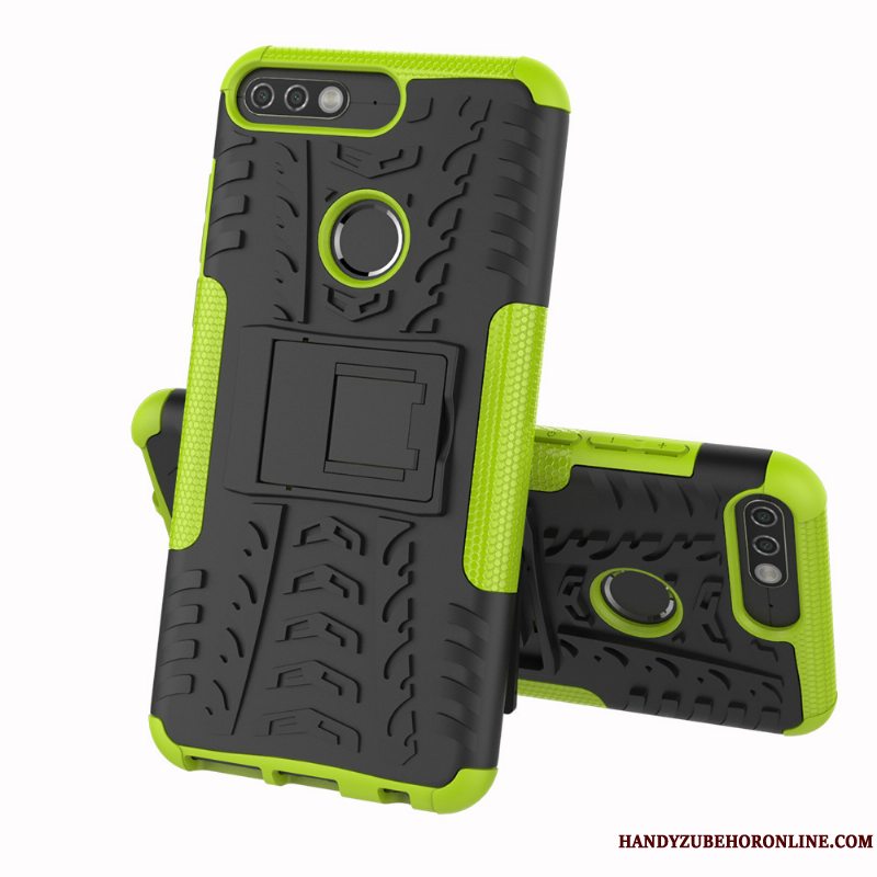 Etui Huawei Y7 2018 Support Nubuck Mønster, Cover Huawei Y7 2018 Lilla Telefon