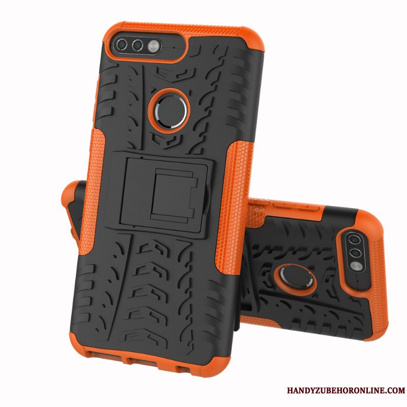 Etui Huawei Y7 2018 Support Nubuck Mønster, Cover Huawei Y7 2018 Lilla Telefon