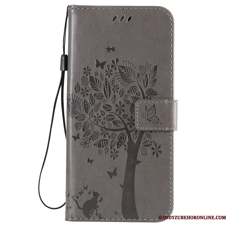 Etui Huawei Y7 2019 Folio Kat Telefon, Cover Huawei Y7 2019 Læder Tree Anti-fald