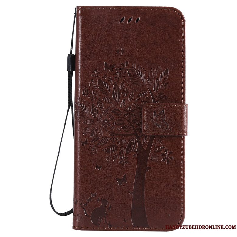 Etui Huawei Y7 2019 Folio Kat Telefon, Cover Huawei Y7 2019 Læder Tree Anti-fald