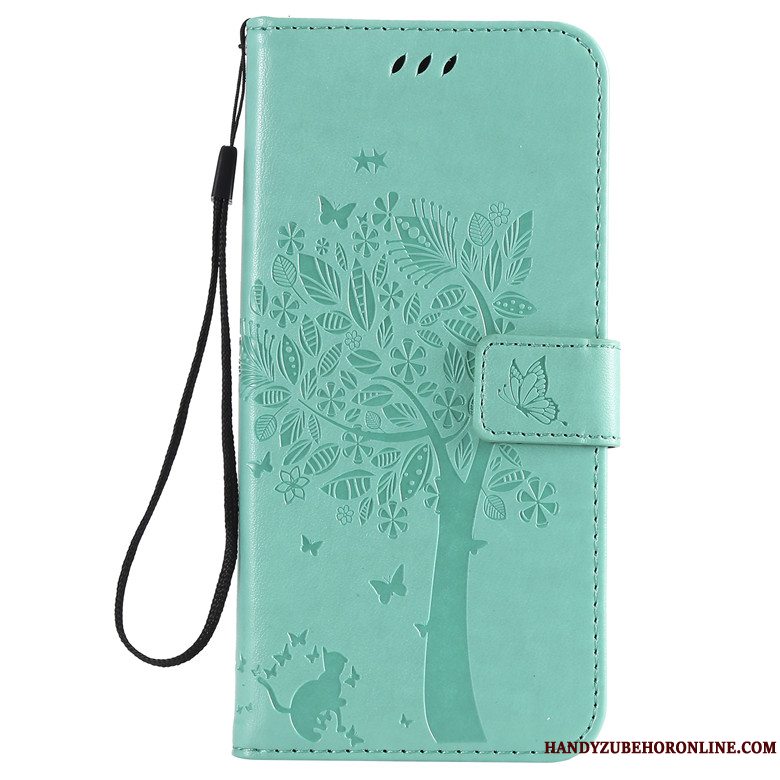 Etui Huawei Y7 2019 Folio Kat Telefon, Cover Huawei Y7 2019 Læder Tree Anti-fald