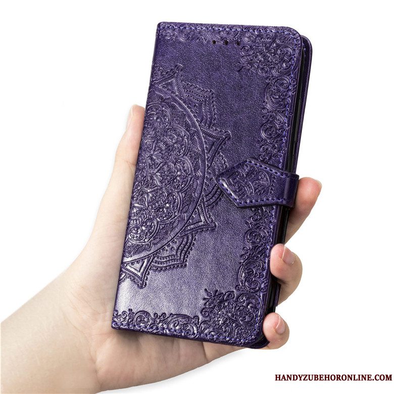 Etui Huawei Y7 2019 Folio Lilla Anti-fald, Cover Huawei Y7 2019 Blød Telefon