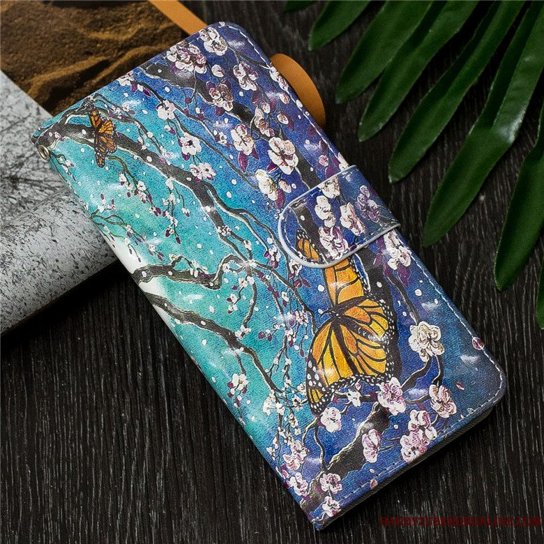 Etui Huawei Y7 2019 Læder Sommerfugle Guld, Cover Huawei Y7 2019 Folio Telefonanti-fald