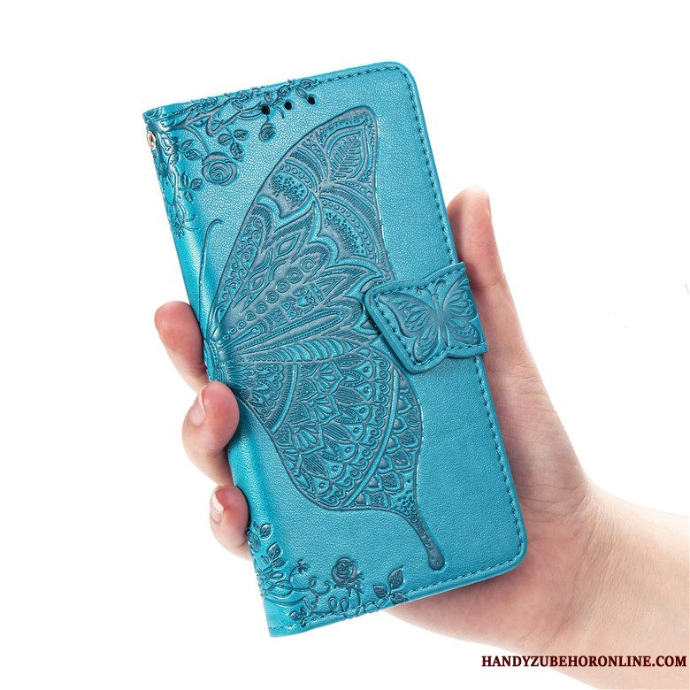 Etui Huawei Y7 2019 Silikone Blå Blomster, Cover Huawei Y7 2019 Læder Anti-fald Telefon