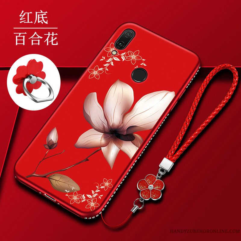 Etui Huawei Y7 2019 Strass Net Red Anti-fald, Cover Huawei Y7 2019 Kreativ Telefonrød