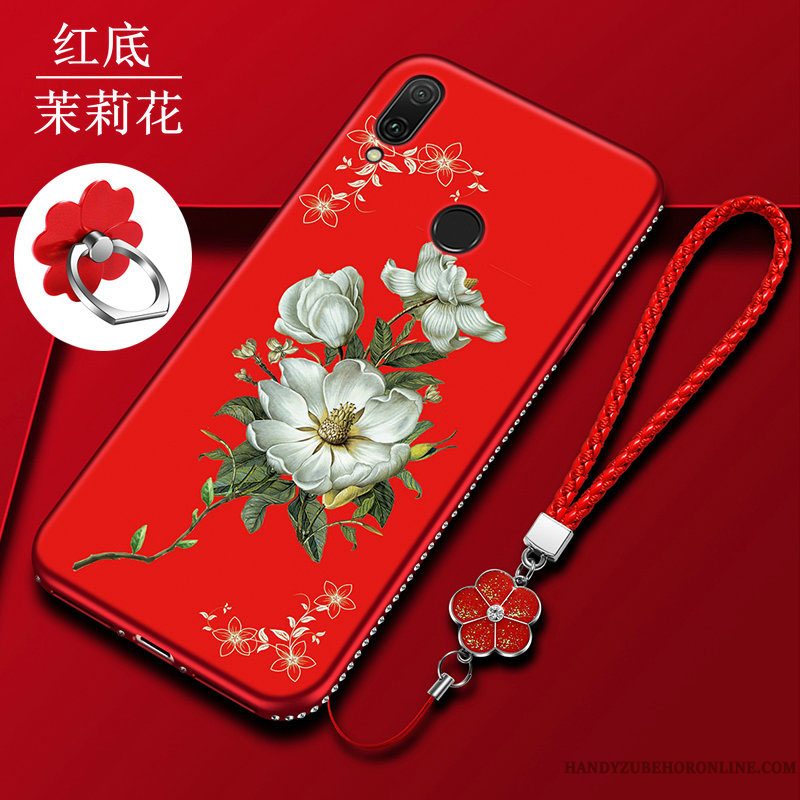 Etui Huawei Y7 2019 Strass Net Red Anti-fald, Cover Huawei Y7 2019 Kreativ Telefonrød