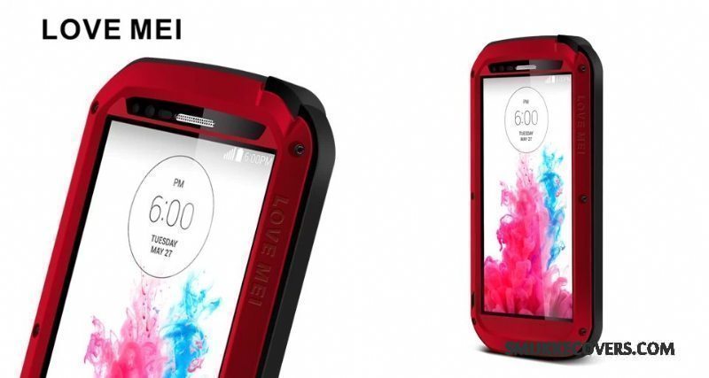 Etui Lg G3 Metal Hærdet Glas Tre Forsvar, Cover Lg G3 Beskyttelse Anti-fald Sort