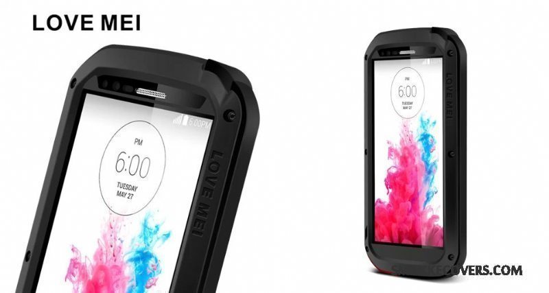 Etui Lg G3 Metal Hærdet Glas Tre Forsvar, Cover Lg G3 Beskyttelse Anti-fald Sort