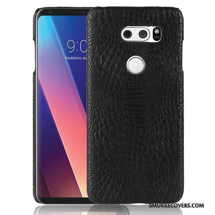 Etui Lg V30 Læder Hård Rød, Cover Lg V30 Beskyttelse Anti-fald Krokodille