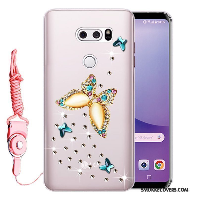 Etui Lg V30 Silikone Anti-fald Telefon, Cover Lg V30 Strass Lyserød