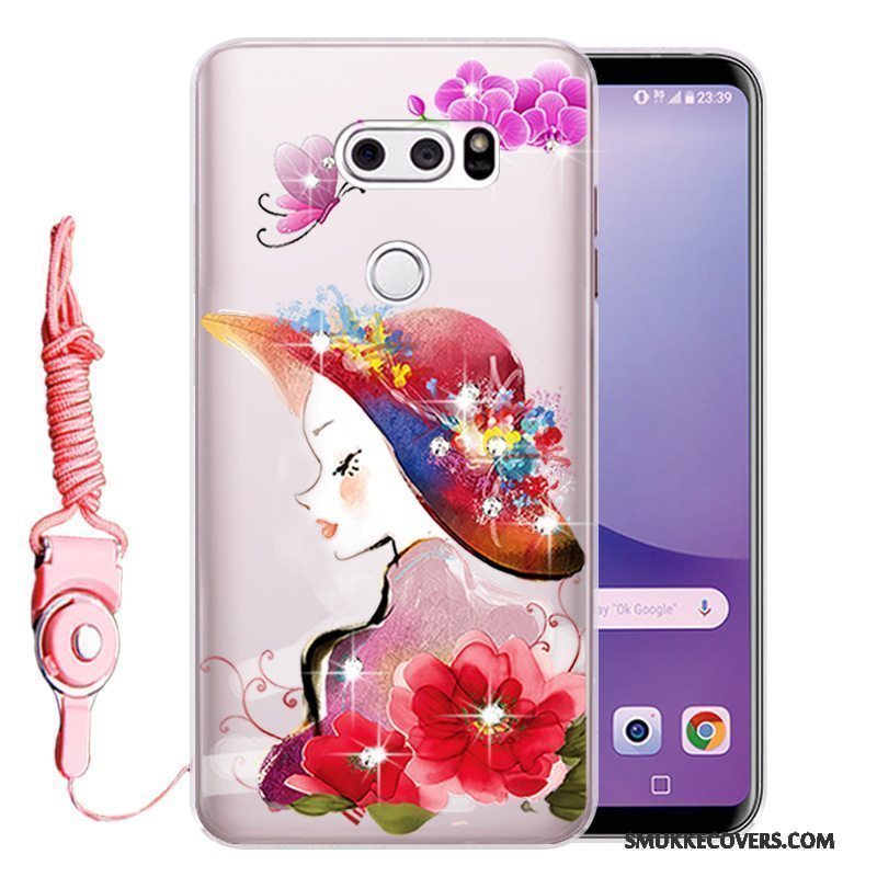 Etui Lg V30 Silikone Anti-fald Telefon, Cover Lg V30 Strass Lyserød