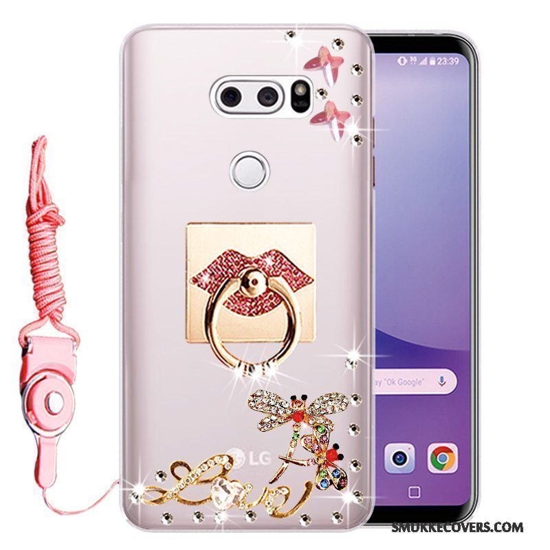 Etui Lg V30 Silikone Anti-fald Telefon, Cover Lg V30 Strass Lyserød