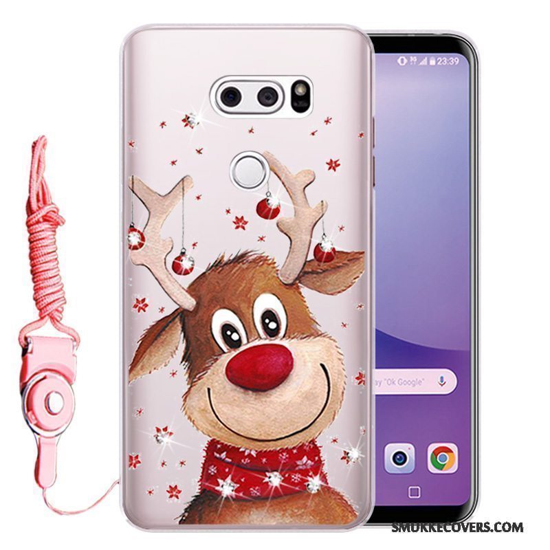 Etui Lg V30 Silikone Anti-fald Telefon, Cover Lg V30 Strass Lyserød