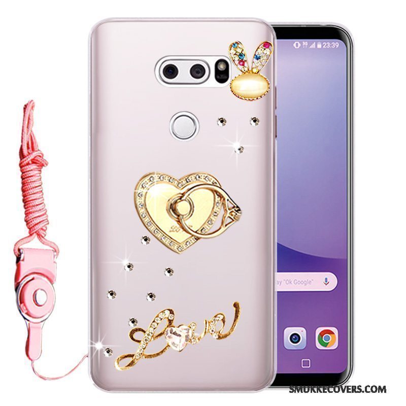 Etui Lg V30 Silikone Anti-fald Telefon, Cover Lg V30 Strass Lyserød