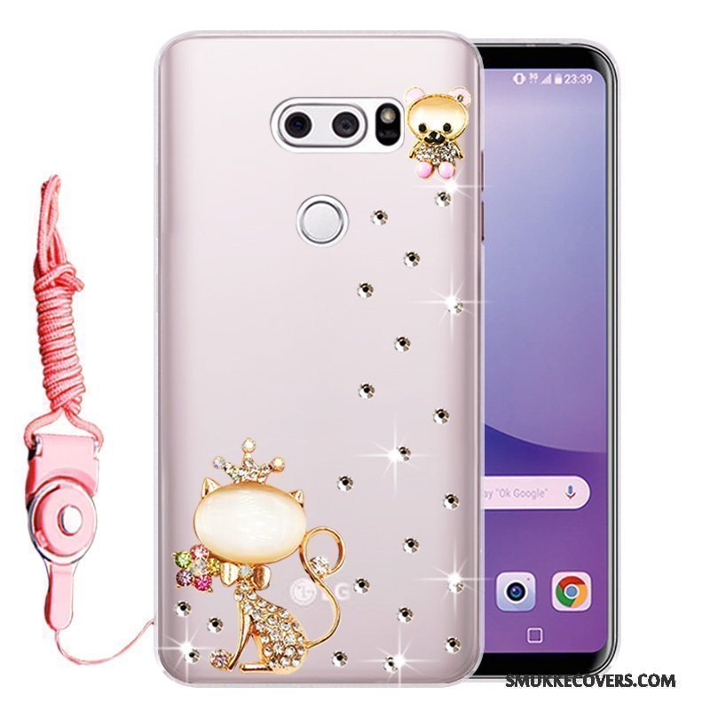 Etui Lg V30 Silikone Anti-fald Telefon, Cover Lg V30 Strass Lyserød