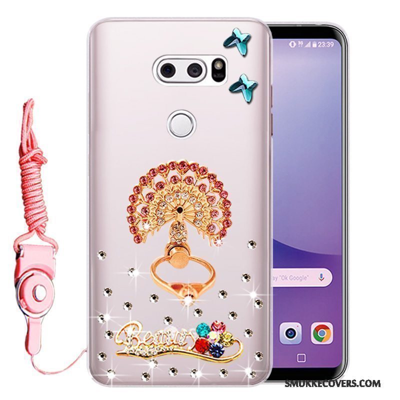 Etui Lg V30 Silikone Anti-fald Telefon, Cover Lg V30 Strass Lyserød