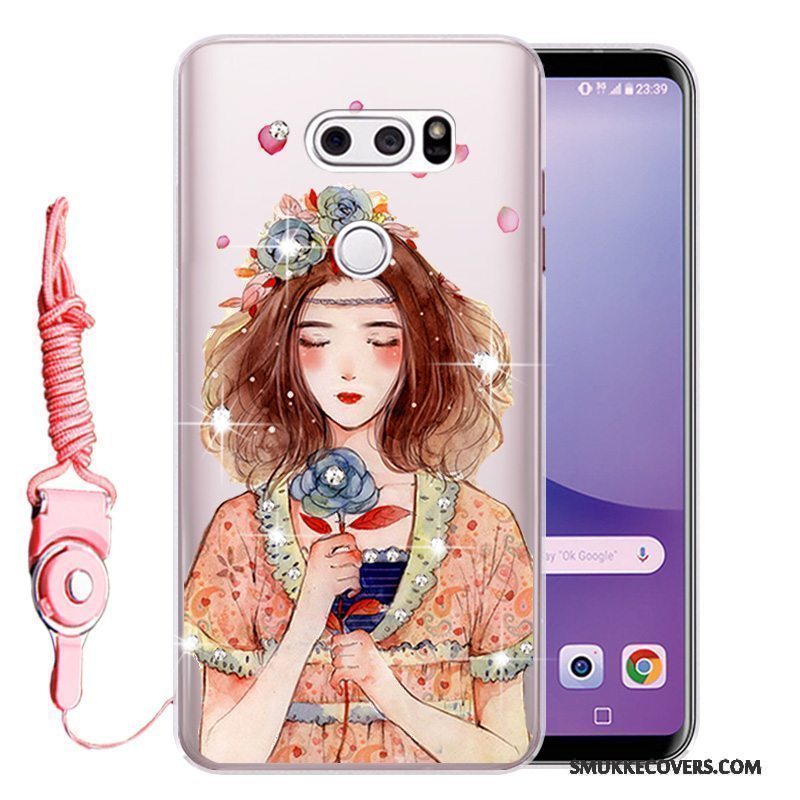 Etui Lg V30 Silikone Anti-fald Telefon, Cover Lg V30 Strass Lyserød