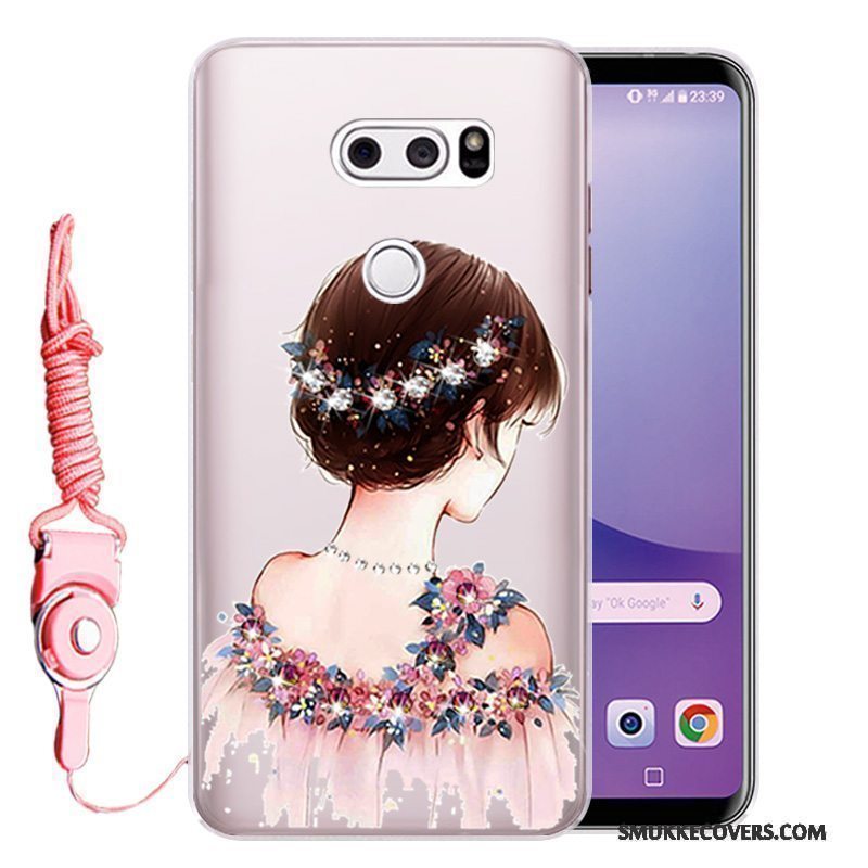 Etui Lg V30 Silikone Anti-fald Telefon, Cover Lg V30 Strass Lyserød