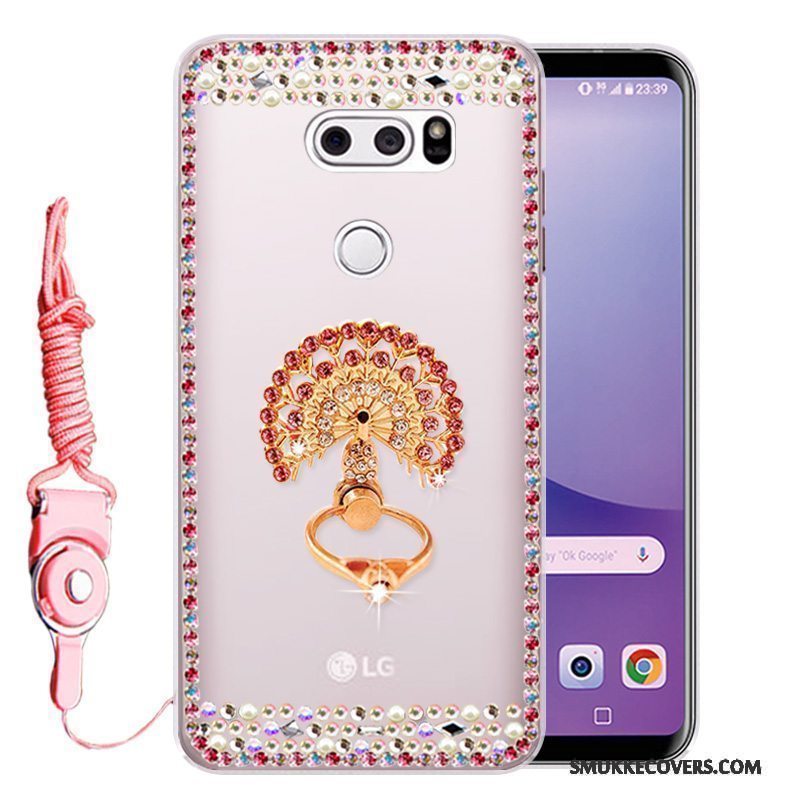 Etui Lg V30 Silikone Anti-fald Telefon, Cover Lg V30 Strass Lyserød