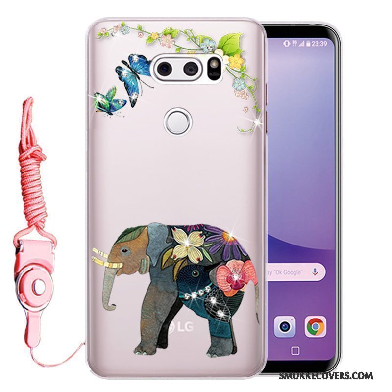 Etui Lg V30 Silikone Anti-fald Telefon, Cover Lg V30 Strass Lyserød