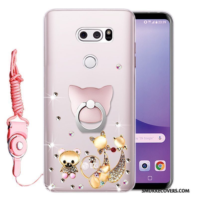 Etui Lg V30 Silikone Anti-fald Telefon, Cover Lg V30 Strass Lyserød