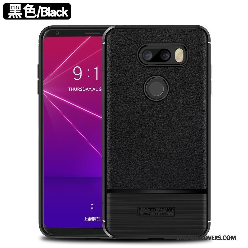 Etui Lg V30s Tinq Beskyttelse Litchi Silke, Cover Lg V30s Tinq Læder Telefonmønster