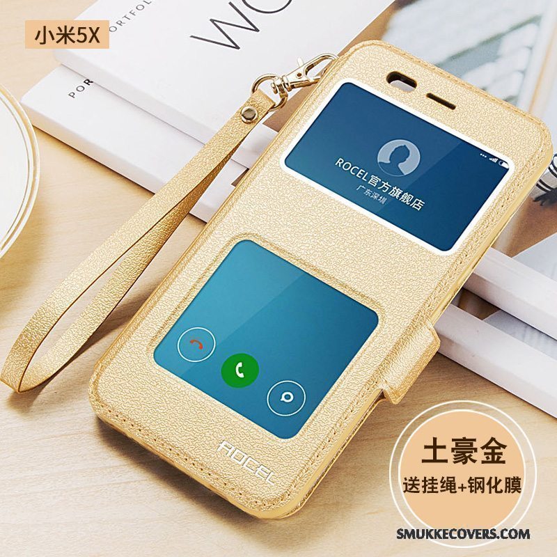 Etui Mi 5x Blød Lille Sektion Rød, Cover Mi 5x Tasker Anti-fald Guld