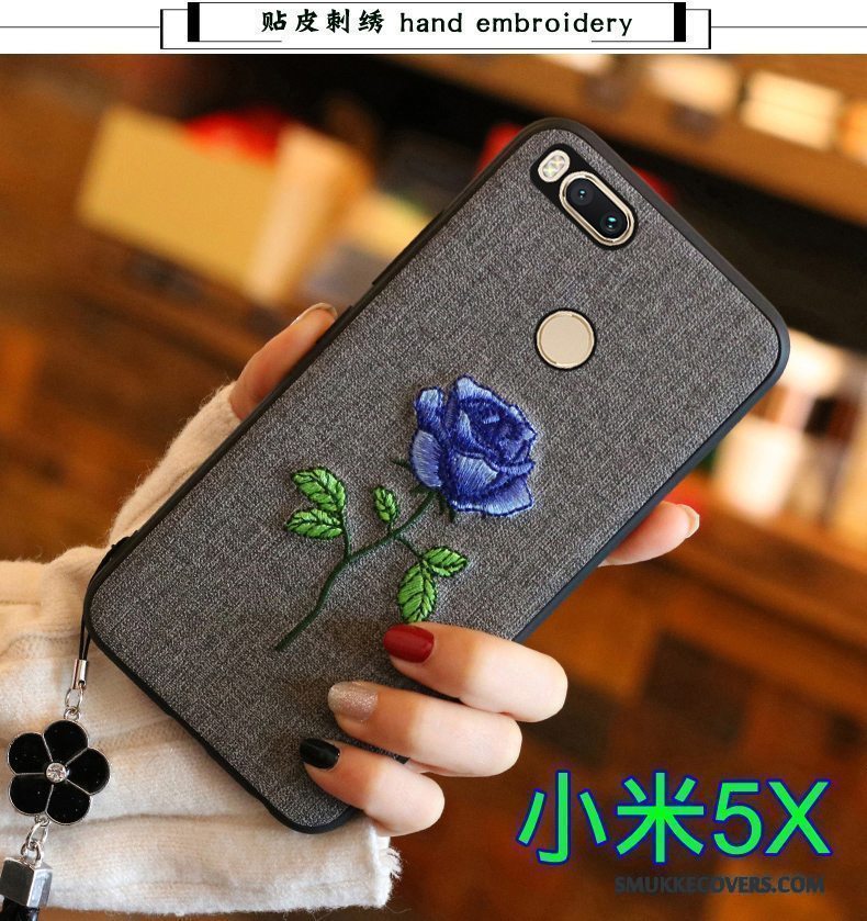 Etui Mi 5x Tasker Rød Broderi, Cover Mi 5x Beskyttelse Lille Sektion Telefon