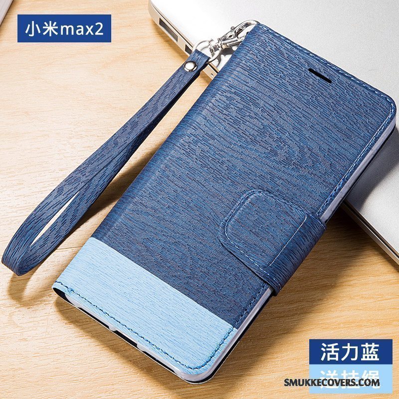 Etui Mi Max 2 Læder Mørkeblå Telefon, Cover Mi Max 2 Tasker Anti-fald Lille Sektion