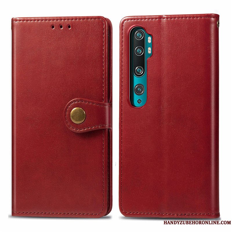 Etui Mi Note 10 Beskyttelse Rød Telefon, Cover Mi Note 10 Folio Solid Farve Lille Sektion