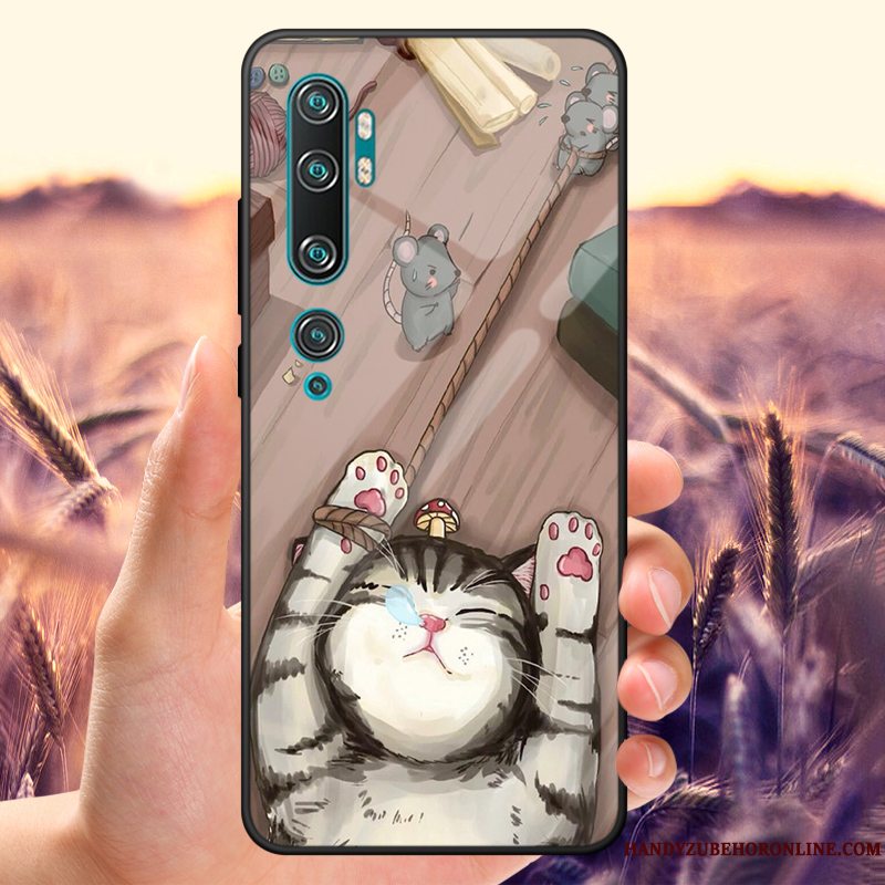 Etui Mi Note 10 Cartoon Lille Sektion Hærdet Glas, Cover Mi Note 10 Spejl Telefon