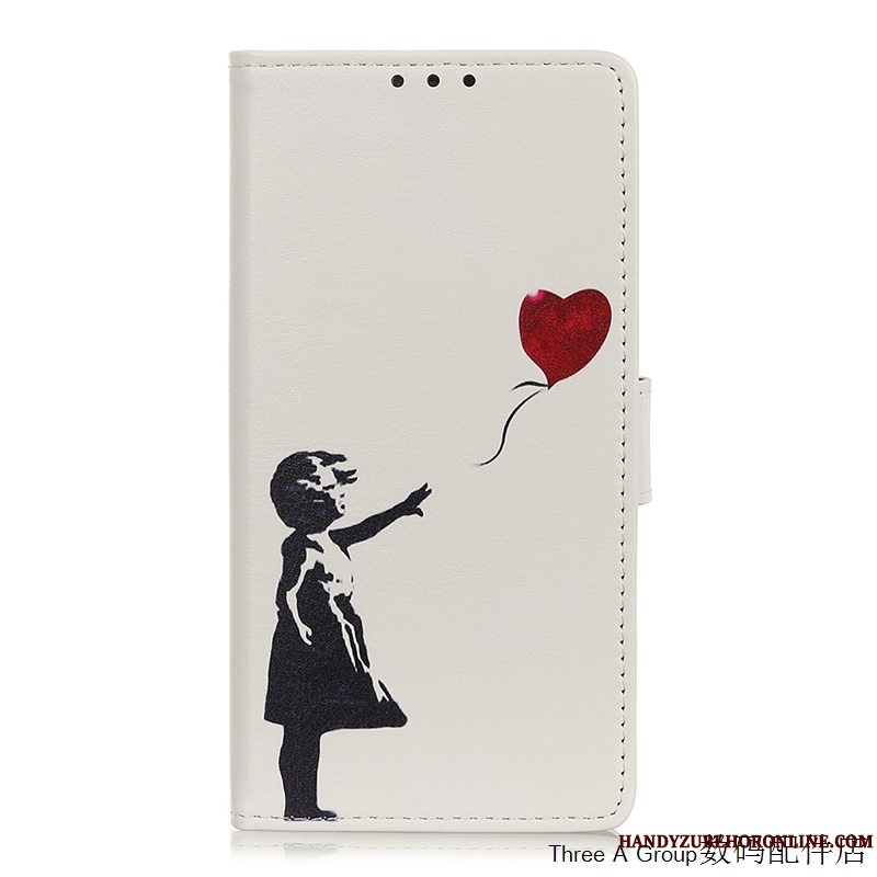 Etui Mi Note 10 Folio Lille Sektion Telefon, Cover Mi Note 10 Cartoon Hvid Smuk