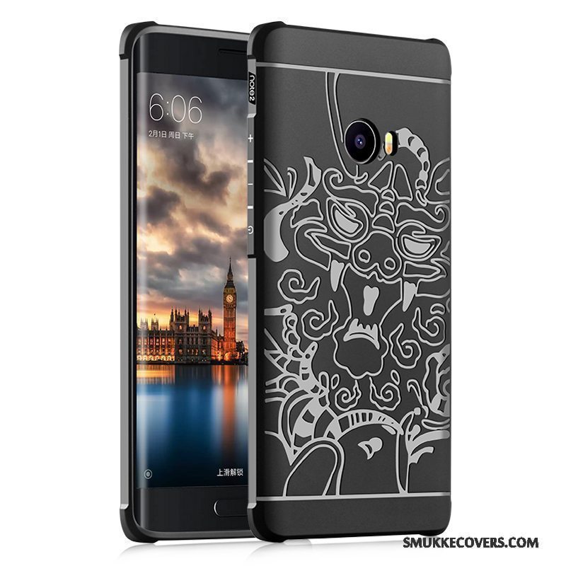Etui Mi Note 2 Blød Anti-fald Mørkeblå, Cover Mi Note 2 Relief Lys Nubuck
