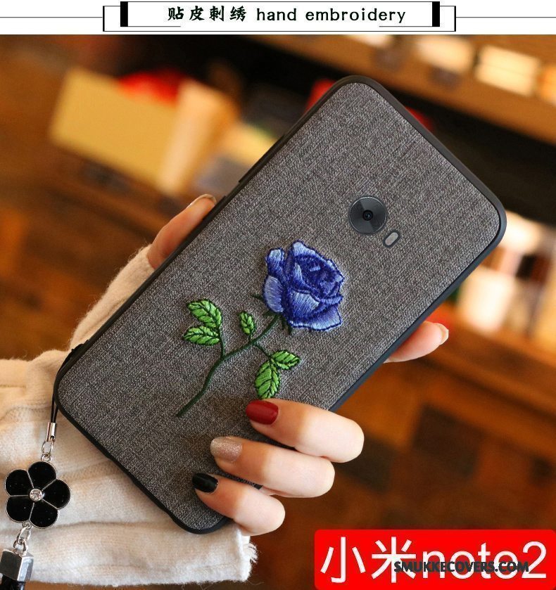 Etui Mi Note 2 Blød Broderi Lille Sektion, Cover Mi Note 2 Beskyttelse Anti-fald Rød