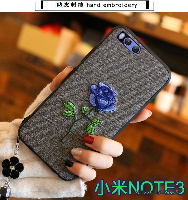 Etui Mi Note 3 Beskyttelse Broderi Rød, Cover Mi Note 3 Tasker Telefonmørkeblå