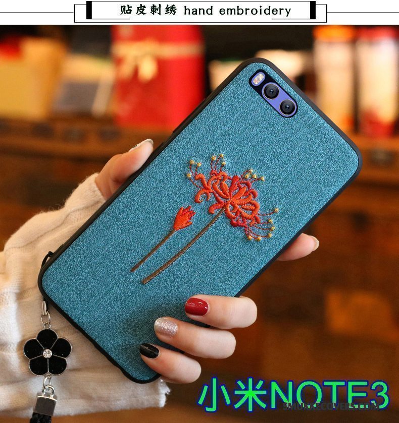 Etui Mi Note 3 Beskyttelse Broderi Rød, Cover Mi Note 3 Tasker Telefonmørkeblå