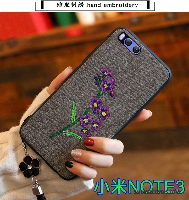 Etui Mi Note 3 Beskyttelse Broderi Rød, Cover Mi Note 3 Tasker Telefonmørkeblå