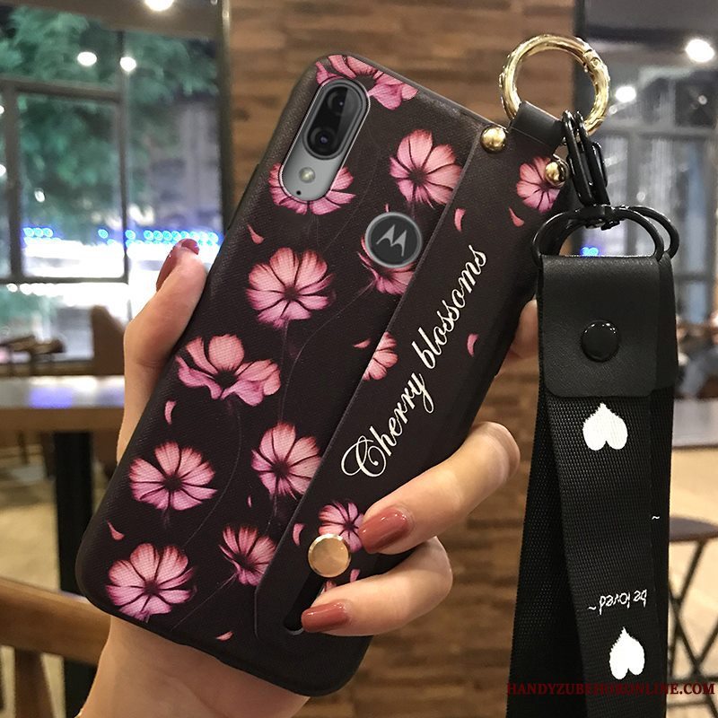 Etui Moto E6 Plus Kreativ Lyserød Hængende Ornamenter, Cover Moto E6 Plus Support Blomster Telefon