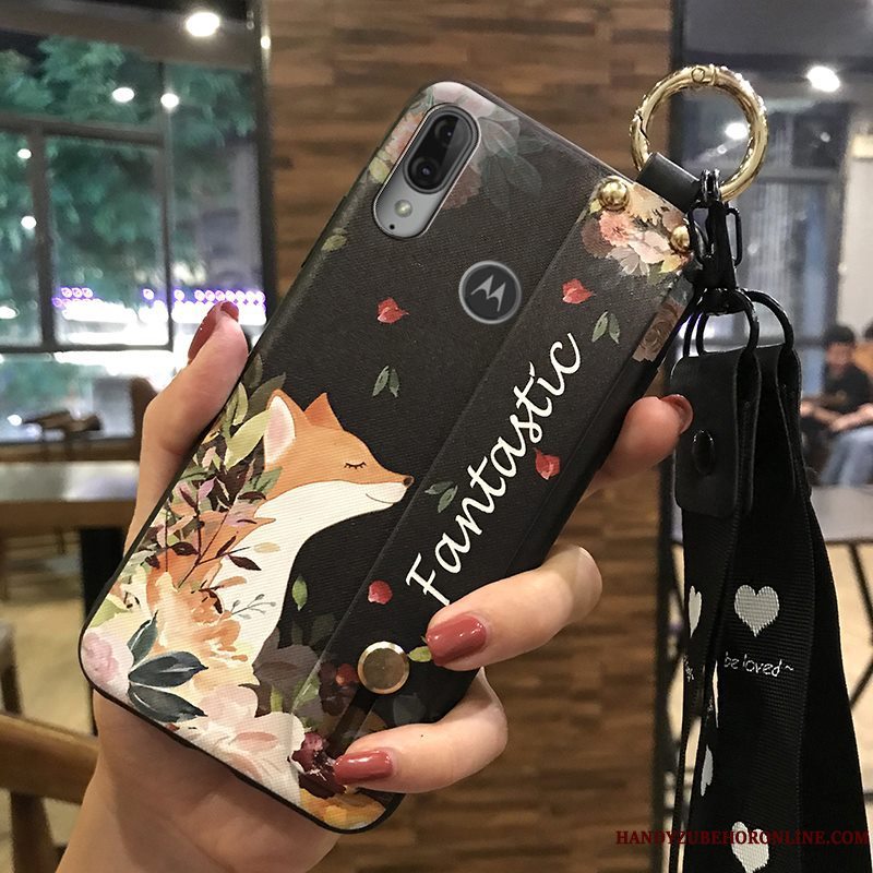 Etui Moto E6 Plus Kreativ Lyserød Hængende Ornamenter, Cover Moto E6 Plus Support Blomster Telefon