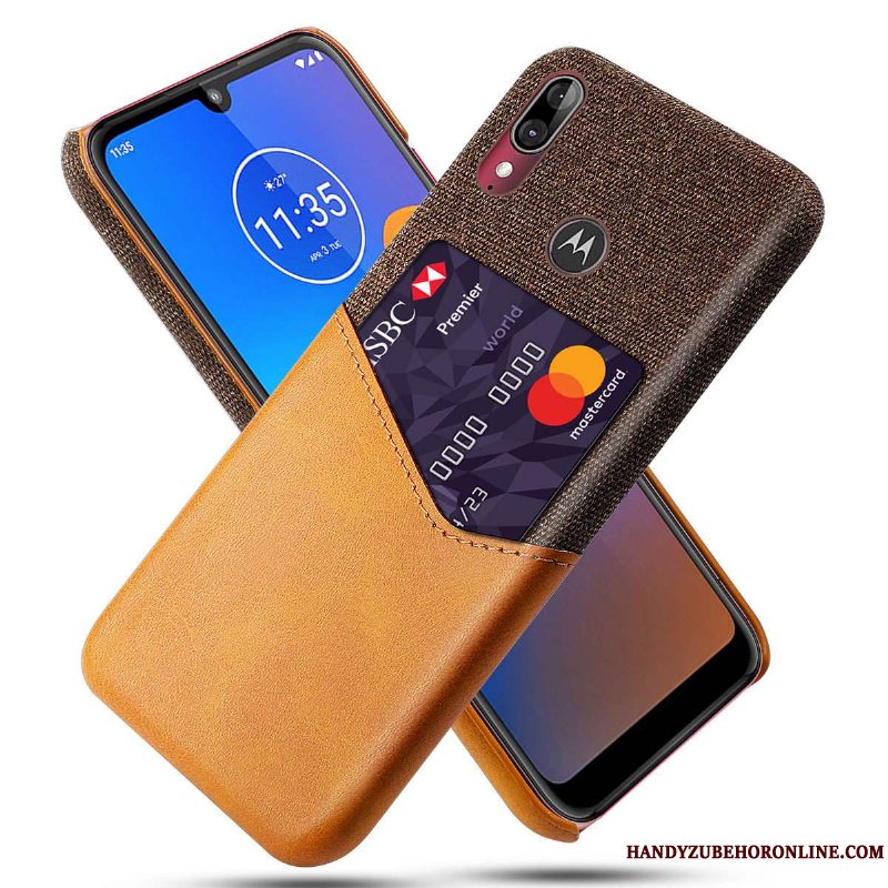 Etui Moto E6 Plus Læder Klud Mønster, Cover Moto E6 Plus Telefonnubuck